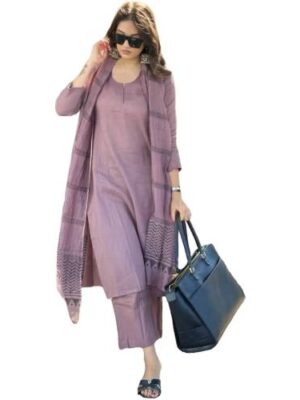 Women's Rayon Blend Solid Straight Kurta with Pant & Dupatta