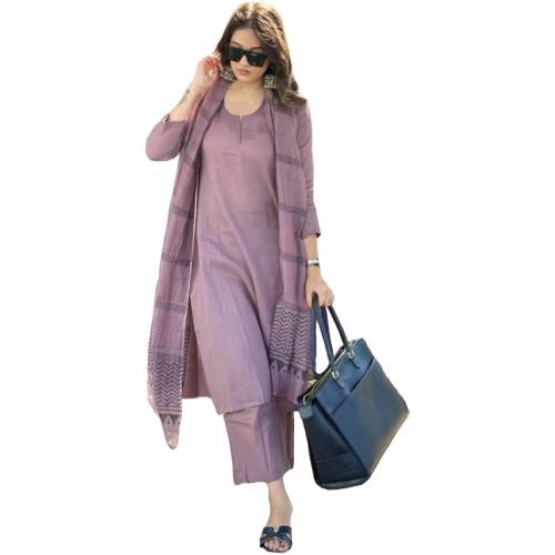 Women's Rayon Blend Solid Straight Kurta with Pant & Dupatta