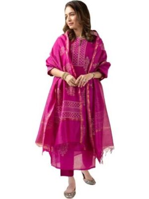 Women's Rayon Viscose Straight Printed Kurta with Pant & Dupatta