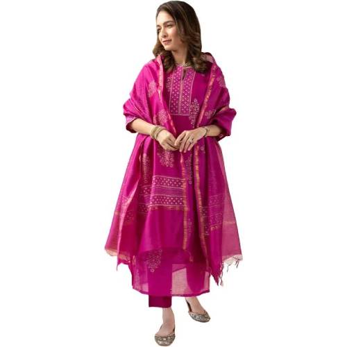 Women's Rayon Viscose Straight Printed Kurta with Pant & Dupatta