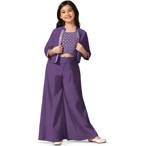 Girl's  Crop Top, Palazzo, and Jecket Indo Western Set