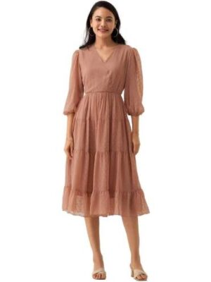 Women's Fit & Flare Puff Sleeve Dress