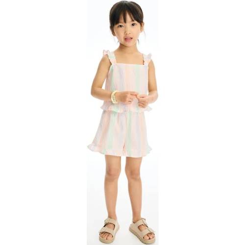 Beige Striped 2-piece frill-trimmed cotton set