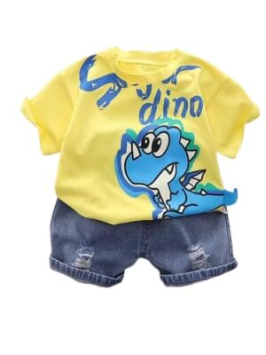 Printed Half Sleeves Summer Dress for Kids - Yellow