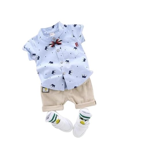 Short Sleeve Shirt and Side Pocket Elastic Waistband Closure Short Pant with Tie