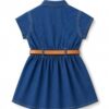 Girl’s Short Sleeve Front Open Stylish Cute Cotton Denim Dress Frock