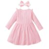 f11 Girls Polyester and Spandex Bow Applique Full-Sleeve Casual Dress