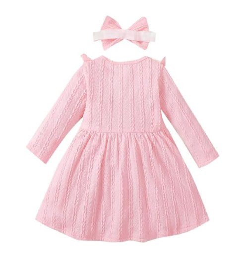 f11 Girls Polyester and Spandex Bow Applique Full-Sleeve Casual Dress