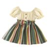 f4 Girls Striped Print Puff Sleeve Bow Front Dress