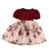f6 Girls Embroidery Pattern Cap Sleeve A-line Knee-Length Dress