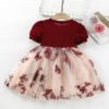 f66 Girls Embroidery Pattern Cap Sleeve A-line Knee-Length Dress
