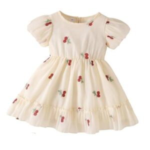 Girls’ Long-Sleeve Floral Party Dress with Big Bow