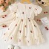 f99 Girls’ Long-Sleeve Floral Party Dress with Big Bow